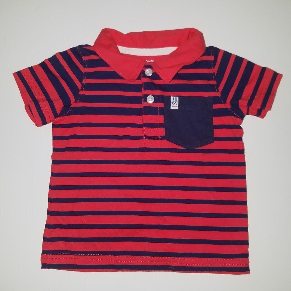 Carter's Polo Shirt Salmon Navy Blue Stripes Baby 9 Months Boy Girl